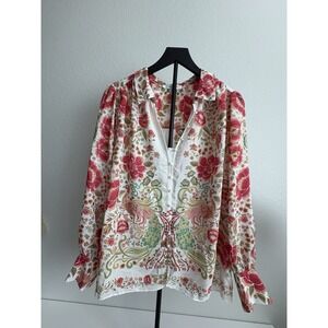 Rose + Olive Women's 1X Floral Button Front Blouse